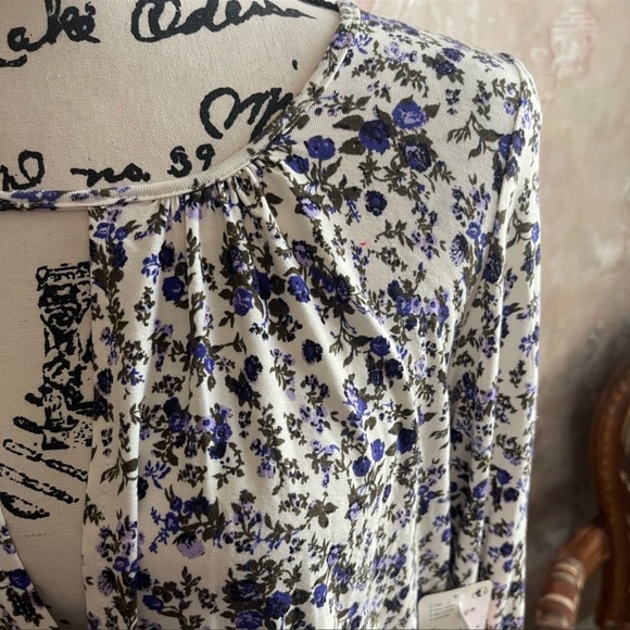 FREE PEOPLE KAYA PURPLE BLACK WHITE LONG SLEEVE FLORAL BODYSUIT SP S - Picture 5 of 6